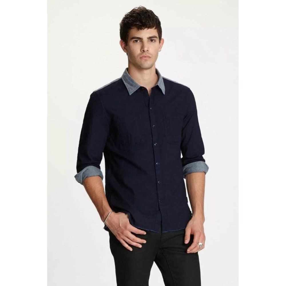 John Varvatos Russel Raw Hem Reversible Shirt Size L NWT$188 (A-3)